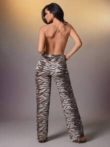 Denimoi 斑马纹低腰休闲裤，简约时尚，适合日常穿着