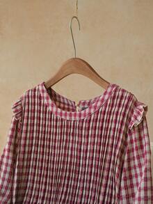 Elaquor Plus Size Casual Plaid Long Sleeve Shirt, Autumn Casual For Women Casual Red Plaid Blouse - Red - View 4