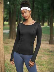 In My Nature Women's Solid Color Off-Shoulder Long Sleeve Casual Comfortable Outdoor T-Shirt Top With Pockets