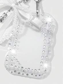 ROMWE Kawaii 1 chiếc móc khóa/giá đỡ thẻ sinh viên/thẻ ID thủ công theo phong cách Gothic tối giản Y2K, đính hạt cườm bạc, nơ ruy băng hình trái tim, dây bện bằng acrylic đen, thích hợp cho nhân viên văn phòng, sinh viên, sử dụng hàng ngày, làm quà tặng ngày lễ, Halloween. - Màu trắng - 93 - Xem 6