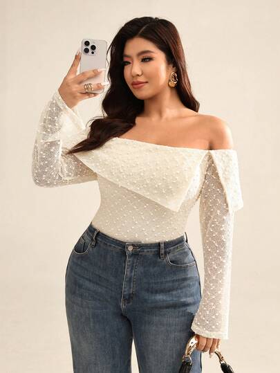 Auralis 大码女士优雅纯色翻领露肩上衣，春季女装