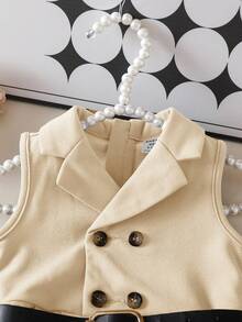 女婴优雅灰色无袖连体裤，带西装领，夏季款 - 杏色 - 查看 3