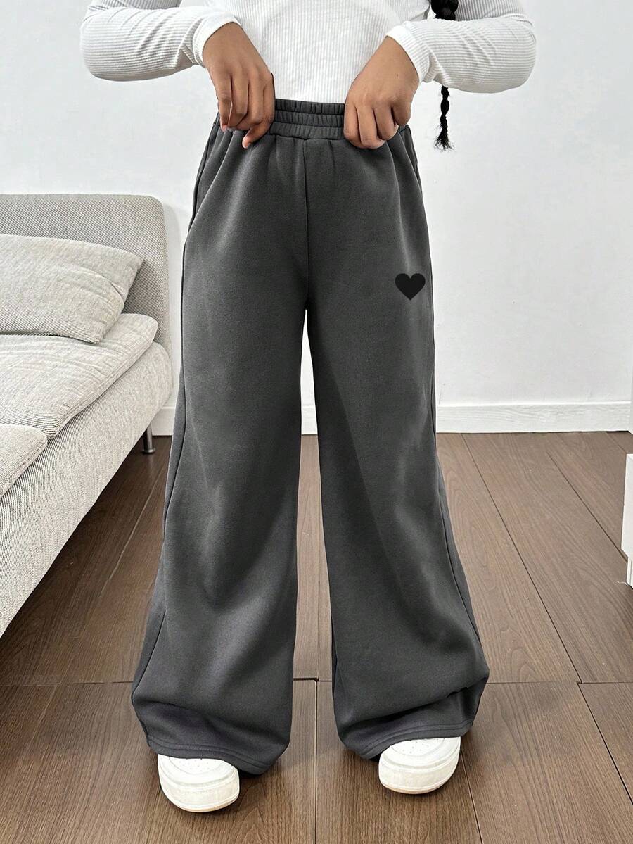 SHEIN Pantalones con forro térmico para niñas preadolescentes, adecuados para deportes al aire libre en otoño/invierno - Gris Oscuro - Ver 1