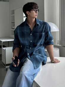 DAZY Men's Blue Striped Shirt, Spring/Autumn - Blue - View 3