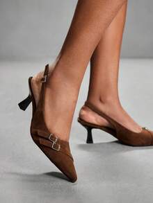 CUCCOO SZL Sepatu hak tinggi runcing elegan untuk wanita, desain minimalis untuk bepergian saat Natal. - Coffee Brown - View 3