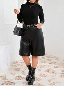 Juhart Quần short ống đứng màu trơn dáng rộng, túi xéo, cỡ lớn, thích hợp cho mùa thu. - màu đen - Xem 5