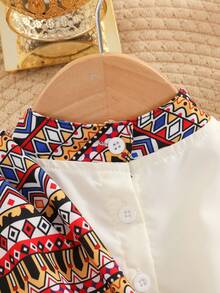 SHEIN Baby Girls' Spring Middle Eastern Style Print Collared Long Sleeve Waist Dress, Comes With Detachable Printed Shawl, Versatile Styling, Suitable For Middle Eastern Holiday And Party Wear★ رمضان ★ قرقيعان	فستان العيد  الملابس التقليدية العربية - Apricot - View 8