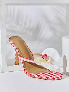 SHUZIA Giày cao gót đế thấp họa tiết hoa dành cho nữ, kiểu dáng thanh lịch, thích hợp cho mọi dịp, dự tiệc, chất liệu vải cao gót màu đỏ. - Đỏ - Xem 7