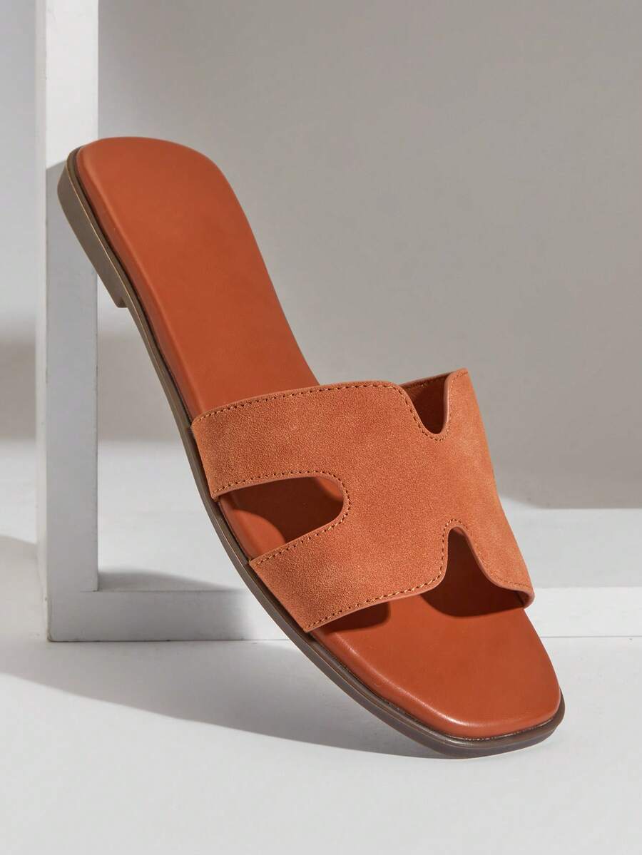 SHUZIA Dép lê nữ Oldmoney cao cấp, chất liệu giả da lộn, kiểu dáng hở mũi, đệm mềm mại, màu nâu caramel – Thanh lịch, thoải mái và dễ phối đồ. - Màu nâu  Mocha - Xem 1