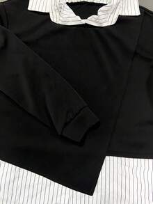 Franclia Bộ 2 món gồm áo nỉ dài tay in sọc và quần đen, trang phục thường ngày. - màu đen - Xem 3