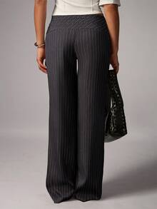 Avenya Striped Low Waist Wide Leg Floor Length Pants With Dual Waist Tie Decoration