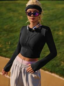 Medorelle 女士纯色露背系带长袖时尚衬衫 - 深灰色 - 查看 3