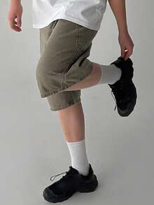 DAZY Men's Solid Gray Washed Distressed Denim Shorts, Summer - Army Green - View 4