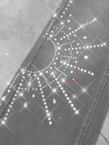 Young BoyLoose Fit Rhinestone Embellished Black Denim Pants - Light Grey - View 4