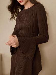 Modelyn 2pcs Coffee Brown Textured Fitted Women Set, Autumn/Winter - Coffee Brown - View 3