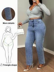 Truni __theloveshegives Quần jean bó sát gợi cảm có túi ngọc trai giả cỡ lớn, dành cho dáng người quả lê hình tam giác - Màu xanh lam - Xem 1