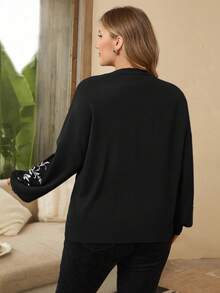 Rosumi Áo khoác cardigan trùm đầu màu đen dành cho nữ, trang phục nữ phong cách phương Tây, quần áo mùa đông, áo len đen dành cho nữ, quần áo nữ cỡ lớn, áo len đen - màu đen - Xem 2