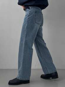 DAZY Quần jeans denim nam màu xanh dương trơn, kiểu dáng cổ điển, thích hợp cho mùa xuân/thu. - Màu xanh lam - Xem 2