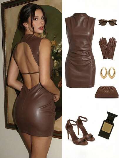 Firerie Vestido mini elegante y vintage con pliegues asimétricos en la cintura, sin mangas, de cuero sintético, para mujer. Minifalda de cuero sintético sin mangas, sexy y con espalda descubierta. Minifalda estilo Y2K Baddie. Minifalda para fiesta. Adecuado para primavera/verano/otoño/invierno. Elegante, para ir al trabajo, citas, fiestas, bodas, graduaciones, actuaciones, regreso a clases, reuniones anuales, cumpleaños de mujer, vacaciones.