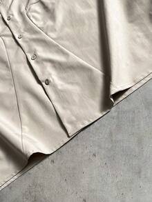 AXEPEAK Men's Solid Color Front Button Loose Casual Short Sleeve Shirt - Apricot - View 7