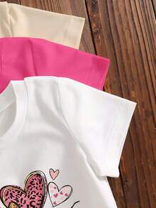 SHEIN 3pcs/Set Infant Toddler Unisex Casual Cute Leopard Heart Letter Print Long Sleeve Knit Crew Neck Sweater & Short Sleeve T-Shirt, Suitable For Baby Boys & Girls, 6 Months - 3 Years, Spring/Summer Babygirl Tees Baby Girl Graphic Shirts Cute Toddler Tops - Multicolor - View 4