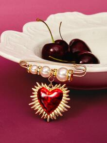 Glisma 复古个性化仿珍珠流苏胸针，适用于女士包包、情人节母亲节礼物金色情人节珠宝 - red heart pin - 查看 2