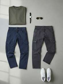 Paquete de dos Pantalones Cargo de hombre - Azul Gris - Ver 1