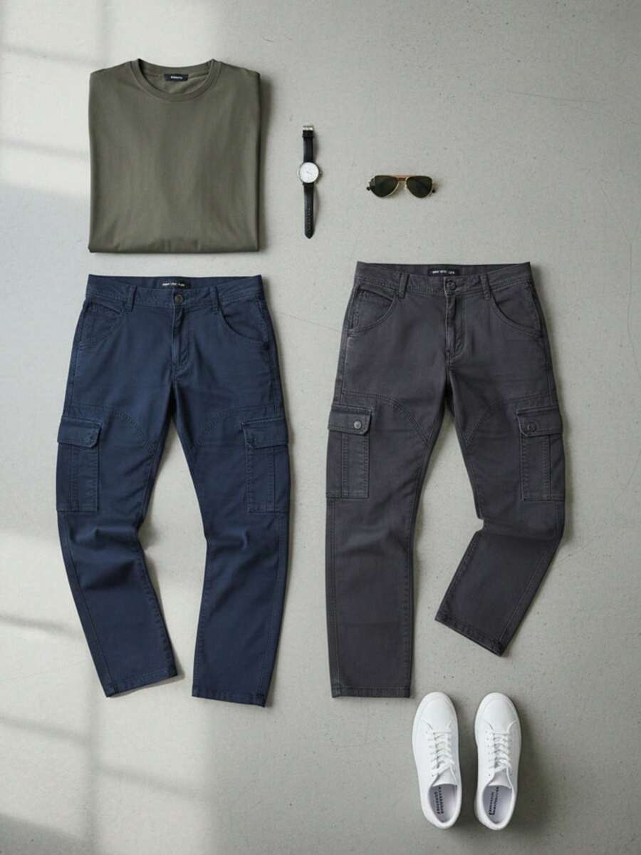 Paquete de dos Pantalones Cargo de hombre - Azul Gris - Ver 1
