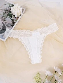 Contrast Lace Bow Decor Panty Sexy Lingerie Bow Tie - White - View 2