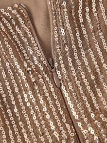SHEIN MOD Sequin Contrast Mesh Black Party Dress - Brown - View 3