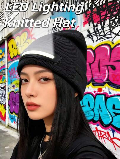 Teckwe USB Luminous Hat LED Beanie Torch Hat , Outdoor Running Cycling