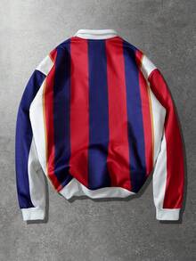 ROMWE MEN 男士套头卫衣，秋冬季，撞色Logo印花拼接卫衣 - 紅色 - 查看 2