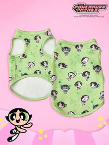 THE POWERPUFF GIRLS X PETSIN 1件可爱大眼女孩花朵情书印花休闲风宠物背心亲肤透气宠物衣服