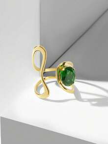 MOTF PREMIUM CINCIN TERBUKA GEOMETRIS ELEGAN BERLAPIS EMAS 18K - Hijau keemasan - View 8
