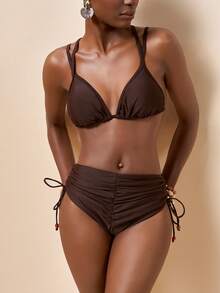 Zivah New Elegant Ruched Brown Bikini Set, Suitable For Vacation, Beach, Pool Party - Brown - View 1