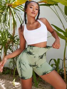 Velisys Velisys 3 Stücke hochgeschnittene einfarbige und Batik-Muster enge Workout Shorts, hochgeschnittene Sporthosen, hochgeschnittene Sporthosen für Damen, Biking Shorts für Damen mit Bauchkontrolle - Verschiedenfarbig - Übersicht 5