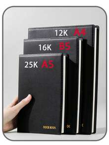 1pc Thick Business Office Notebook,Soft Leather Notebook,School Diary, School And Office Universal Notebook - Black - View 2