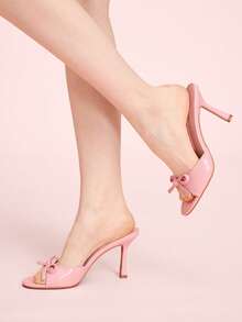 CUCCOO DOLLMOD Brown PU Ladies Pointed Toe High Heel Mule Sandals Spring Shoes Spring Break Easter Prom Heels Valentine's Day - Light pink PU - View 3