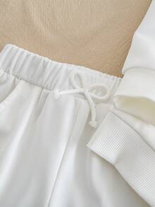 SHEIN Genkimix Kids 2pcs/Set Girls' Round Neck Long Sleeve Sweatshirt And Pants Set, Fashionable Casual Everyday Wear, Spring/Autumn Kids Sweat Set Sweatshirt Set For Girl Two Piece Kids Set Kids Two Piece Set Kids Long Sleeve Summer Sets - White - View 9