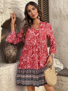 EMERY ROSE Đầm nữ cổ chữ V in họa tiết Paisley, kiểu dáng thường ngày, thích hợp cho kỳ nghỉ. - Nhiều màu - Xem 6