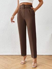 Aveloria Modichic High Waist Slant Pocket Belted Pants Workwear  - Coffee Brown - View 4