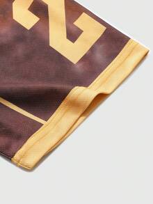 ROMWE MEN Prep Men's Polo Shirt, Casual Sports Sakura & English Text Graphic Print Short Sleeve Polo Shirt - Coffee Brown - View 7