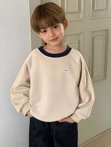 DAZY Young Boy Casual Daily Commute Letter Graphic Contrast Round Neck Raglan Sleeve Loose Sweatshirt