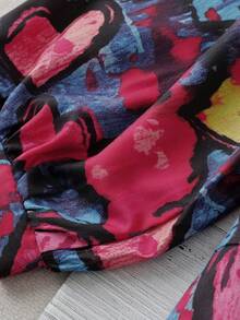 EMERY ROSE 女士加大码简约圆领纹理泡泡褶皱印花全幅小碎花插肩袖上衣，西式夏季波西米亚风情人节可爱女式衬衫，可爱休闲女式上衣，彩色女式上衣，爱心印花女式衬衫 - 彩色 - 查看 4