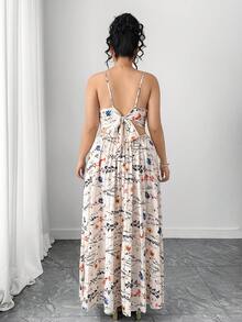 Elenzga Đầm maxi hai dây in hoa thanh lịch, thời trang dành cho nữ - Nhiều màu - Xem 2