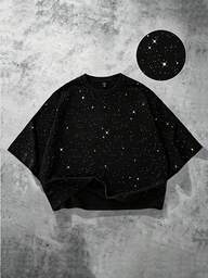 Men's Loose Fit Sequin Embellished 3/4 Sleeve T-Shirt