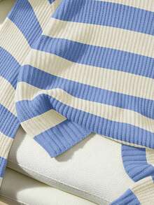 EMERY ROSE Suéter de cuello redondo casual y versátil de manga larga con estampado de rayas - Multicolor - Ver 5