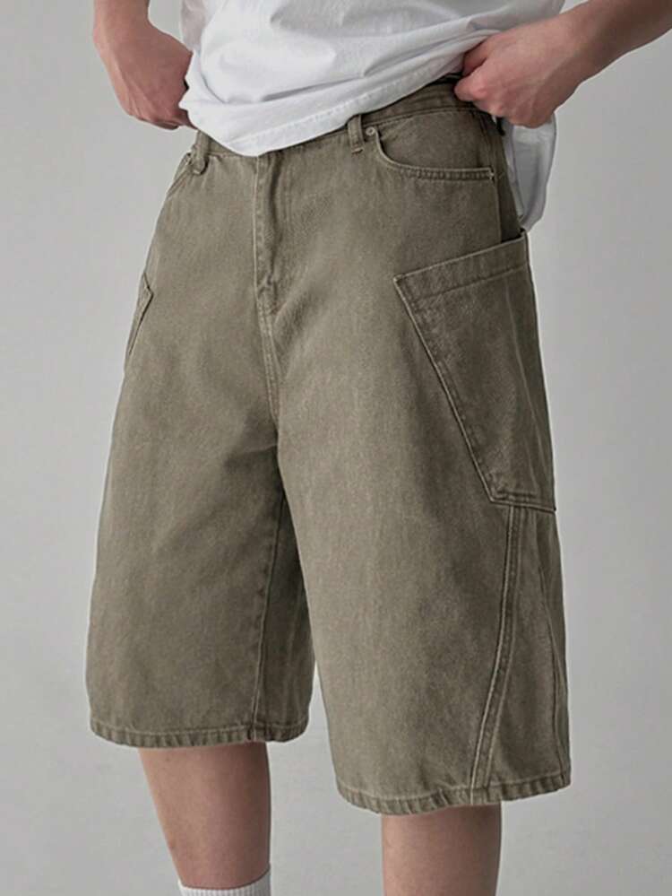 Men's Solid Gray Washed Distressed Denim Shorts, Summer
