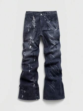 Jeans évasés avec motif croix sur les poches pour hommes