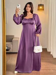 Vionelle 女士大码优雅缎面系带长裙 - 紫色 - 查看 7